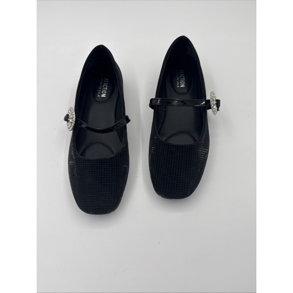 Kenneth Cole Reaction Elwood Ballet Flats Black Grid Metallic Rhinestone Sz 8